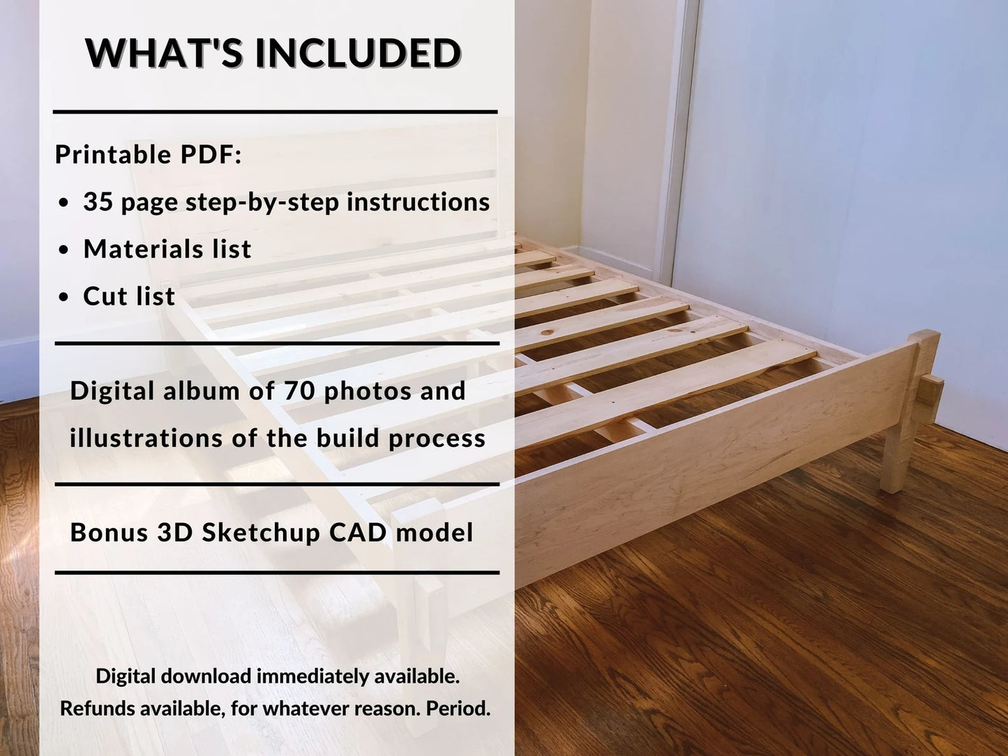 Bed Frame Plans PDF - 35 Page Step-by-Step DIY Build Guide - Japanese Joinery - Queen Bed Plans - Bed Frame Queen - DIY Kids Bed Plan