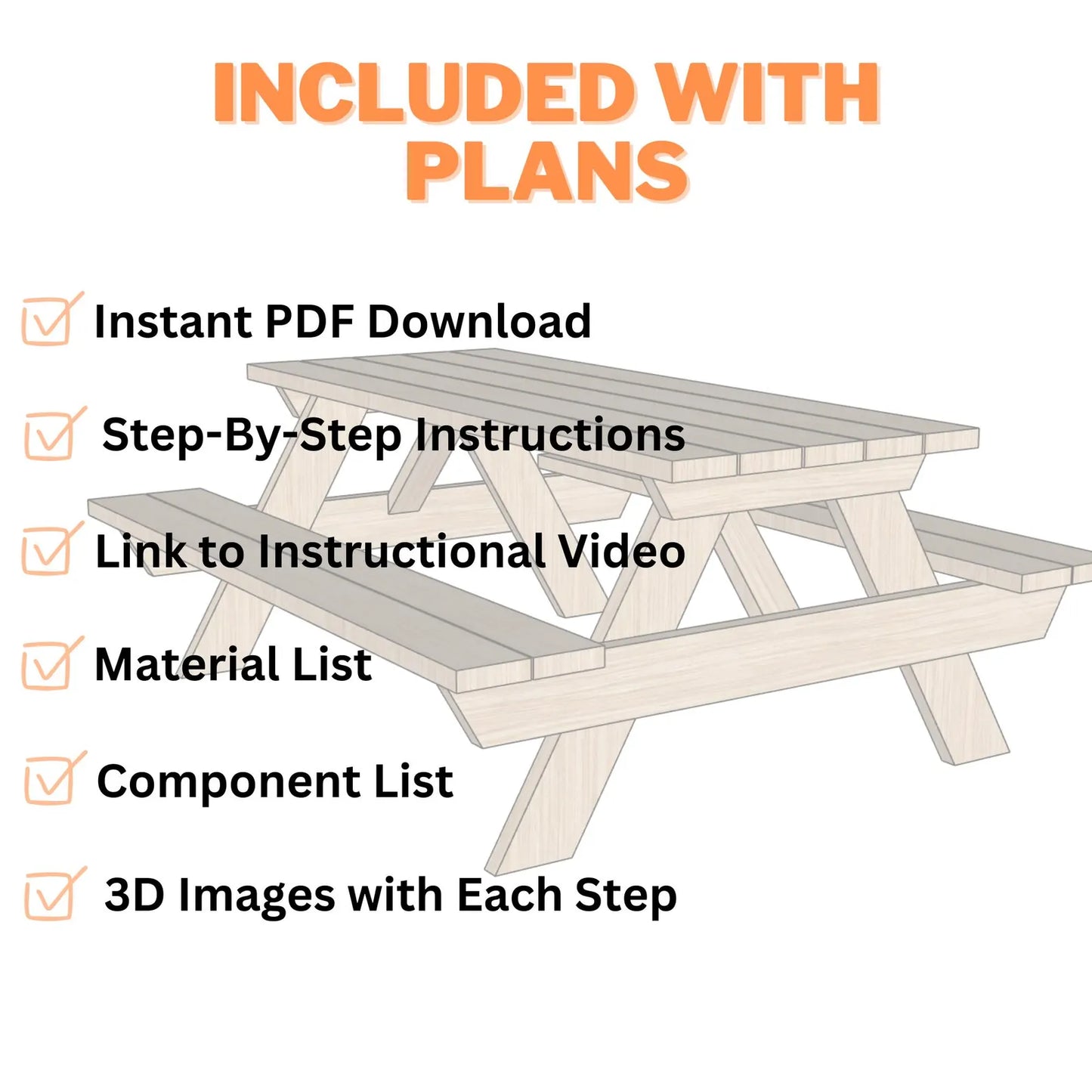 Picnic Table Plans - Step-by-Step Instructions - DIY Woodworking Plans (PDF)