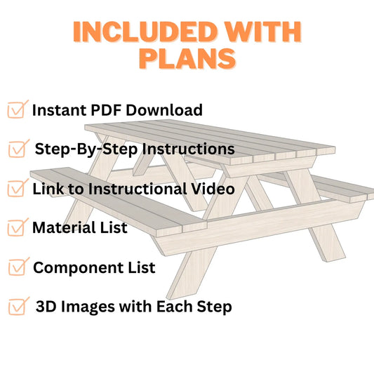 Picnic Table Plans - Step-by-Step Instructions - DIY Woodworking Plans (PDF)